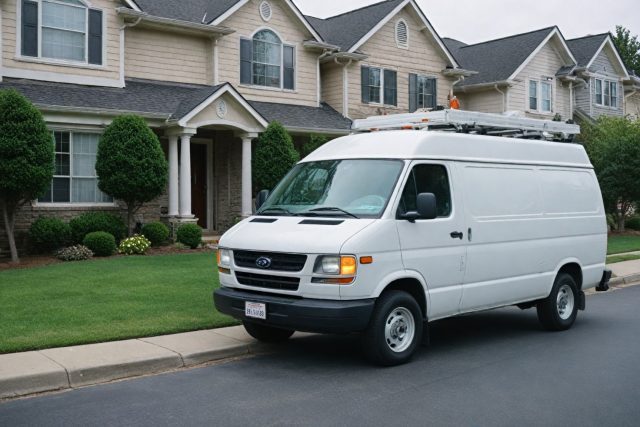 White service van outside of home