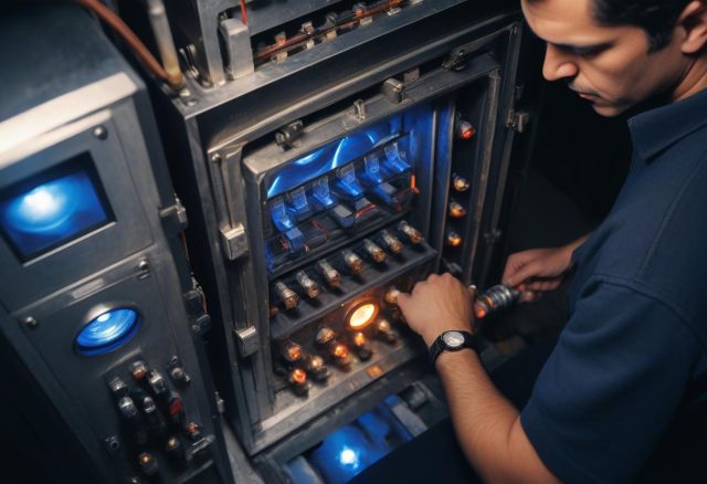 Close-up of furnace with pilot light